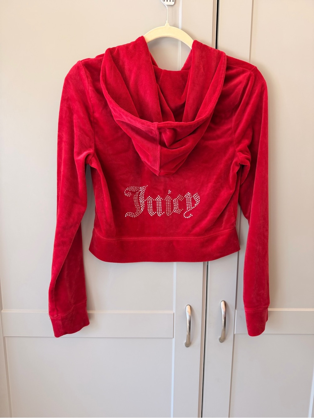 Y2K Juicy Couture Red Velour Track Suit Set - Size Medium Iconic Rhinestone Logo - Picture 2 of 8